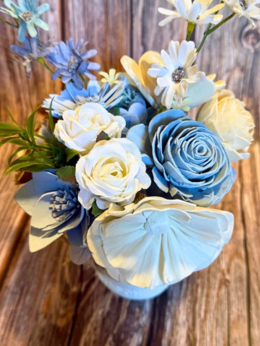 Sola Wood Dusty Blue Wedding Floral Table Centerpieces Set of 3 Mason Jar Decor